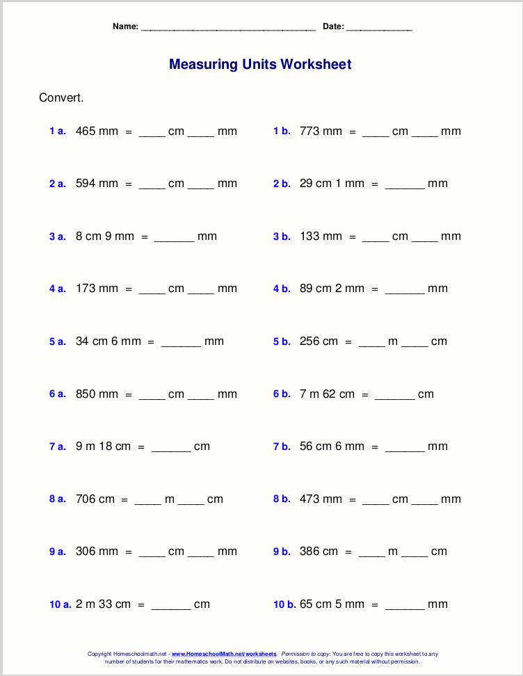 Metric measuring units worksheets