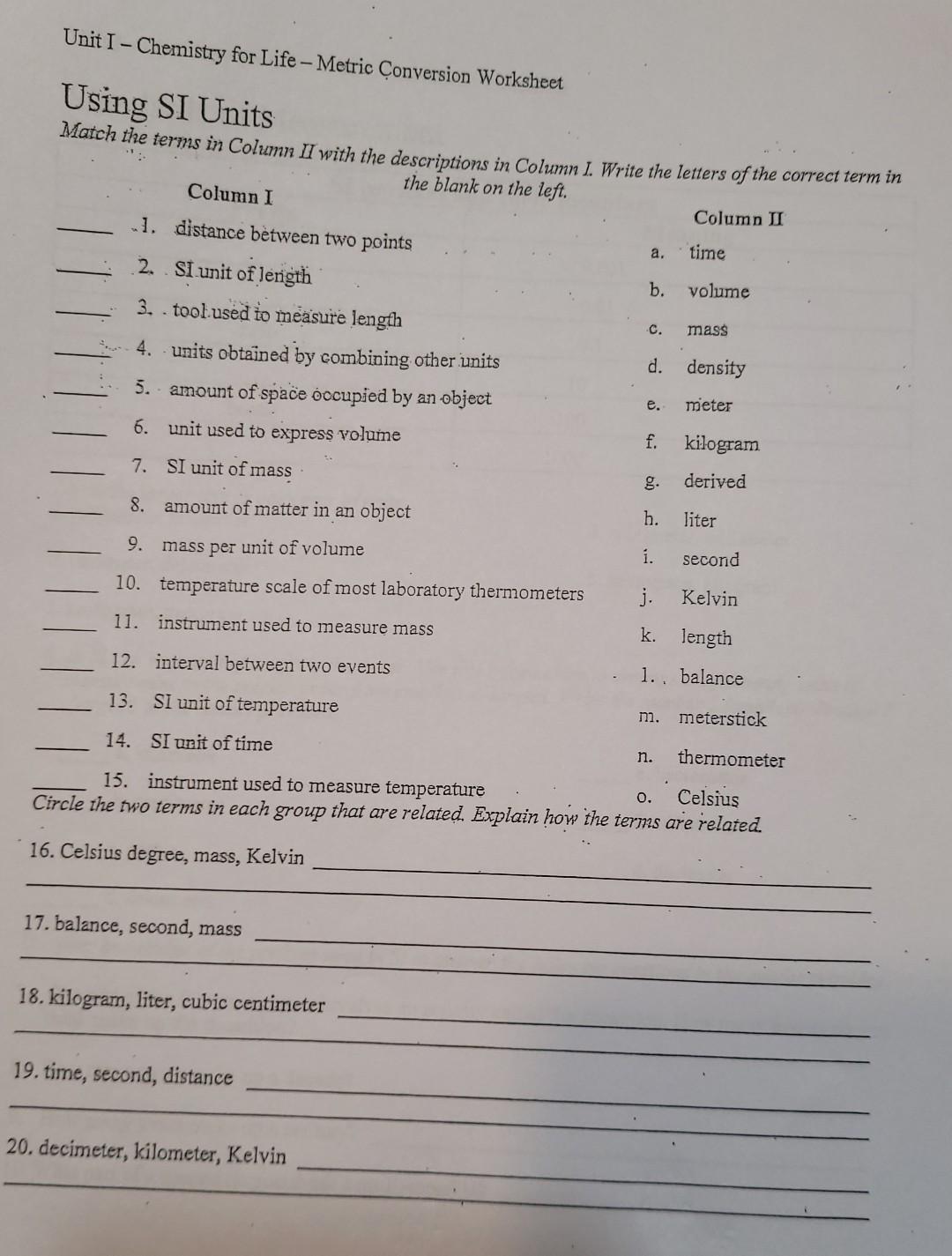 metric conversion worksheet with answers chemistry