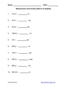 Measurement Conversion Worksheet for 3rd - 6th Grade | Lesson Planet