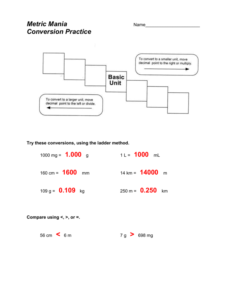 metric mania worksheet answers