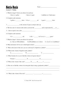 Metric Mania Worksheet for 7th - 9th Grade | Lesson Planet