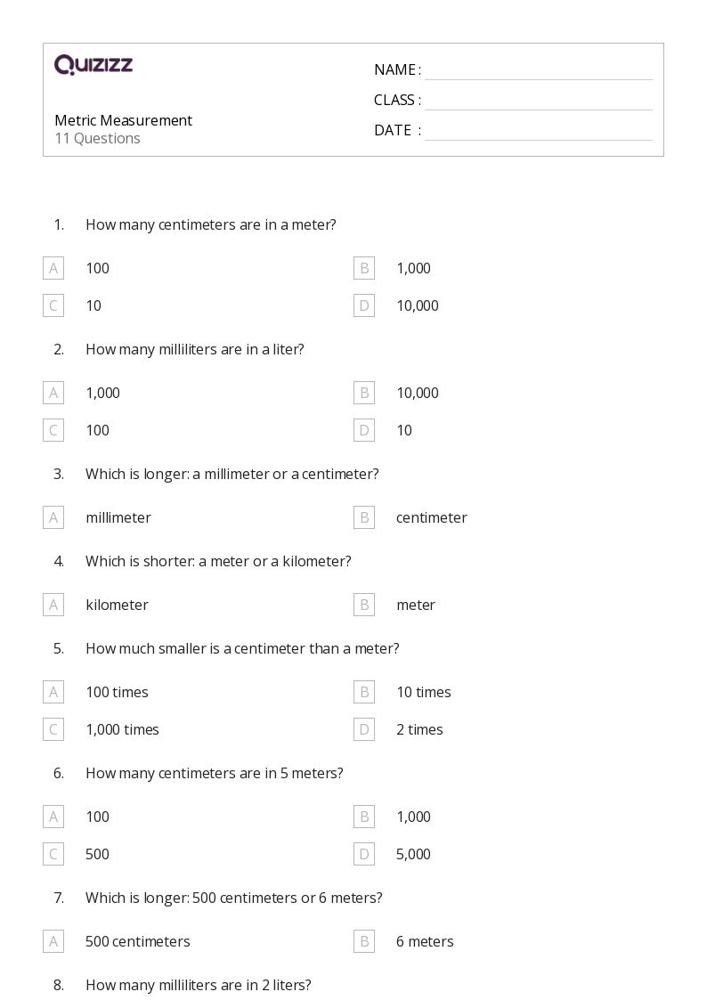 50+ Metric Measurement worksheets for 5th Year on Quizizz | Free ...