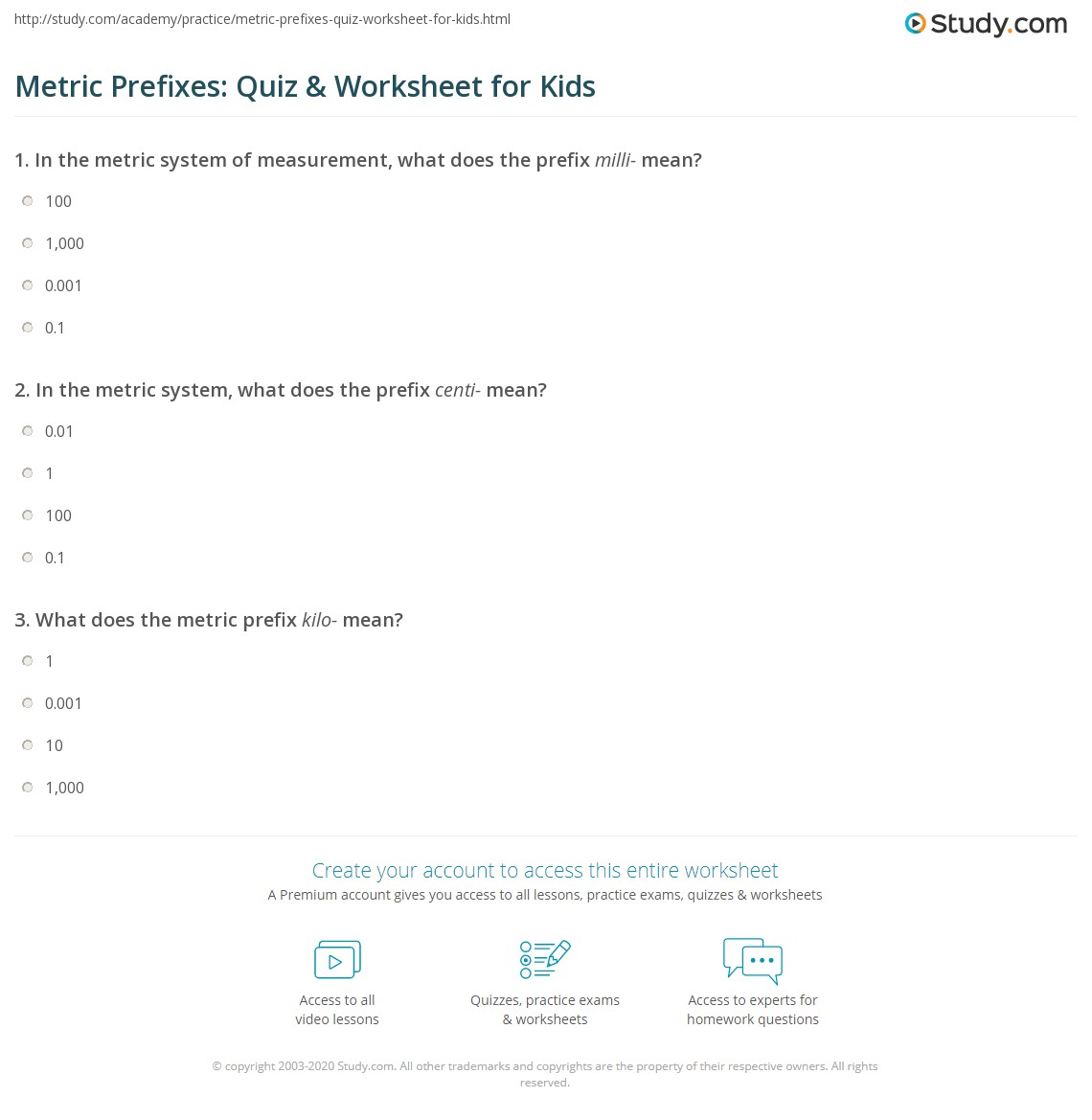 metric prefix worksheet