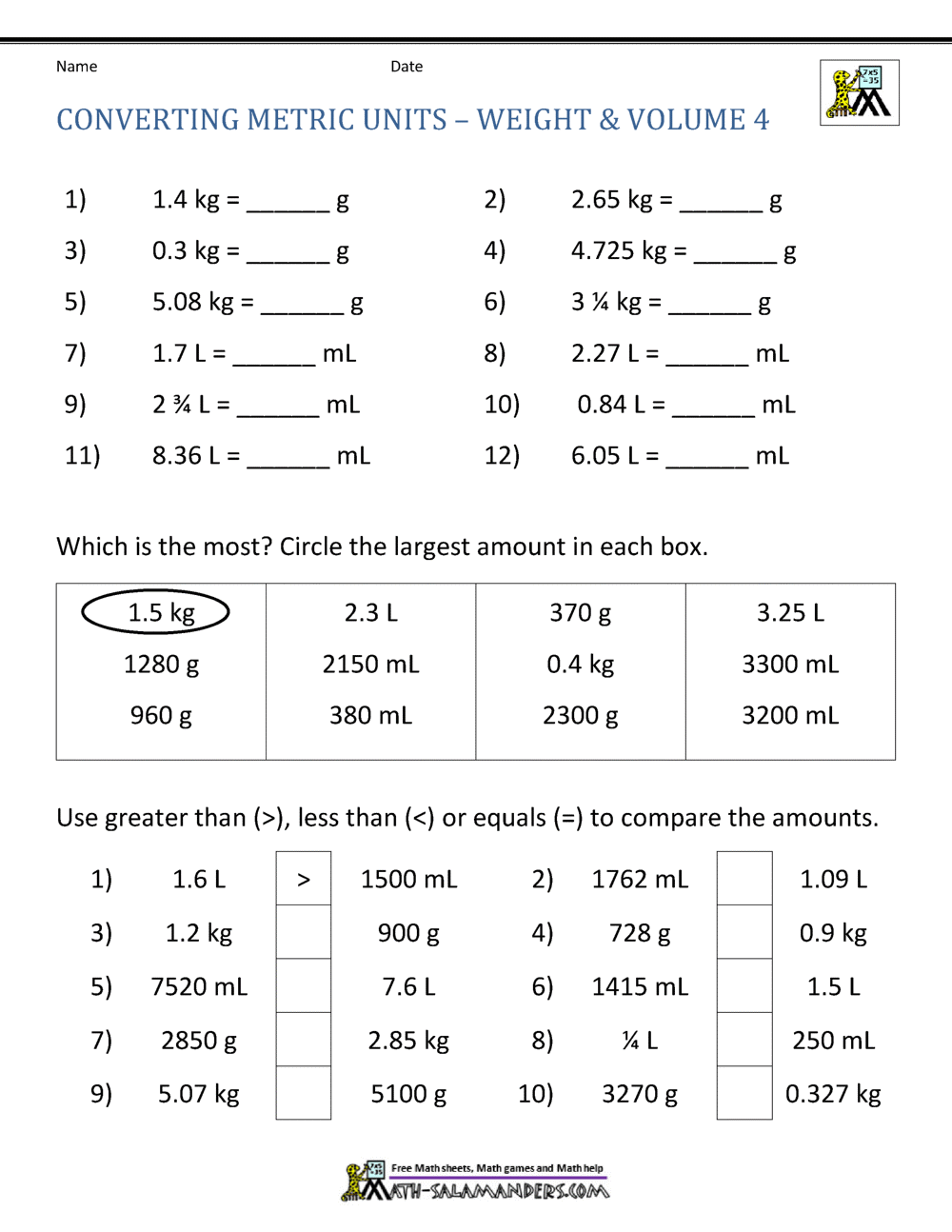 metric system measurement conversions worksheet