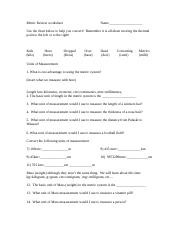 metric system review worksheet
