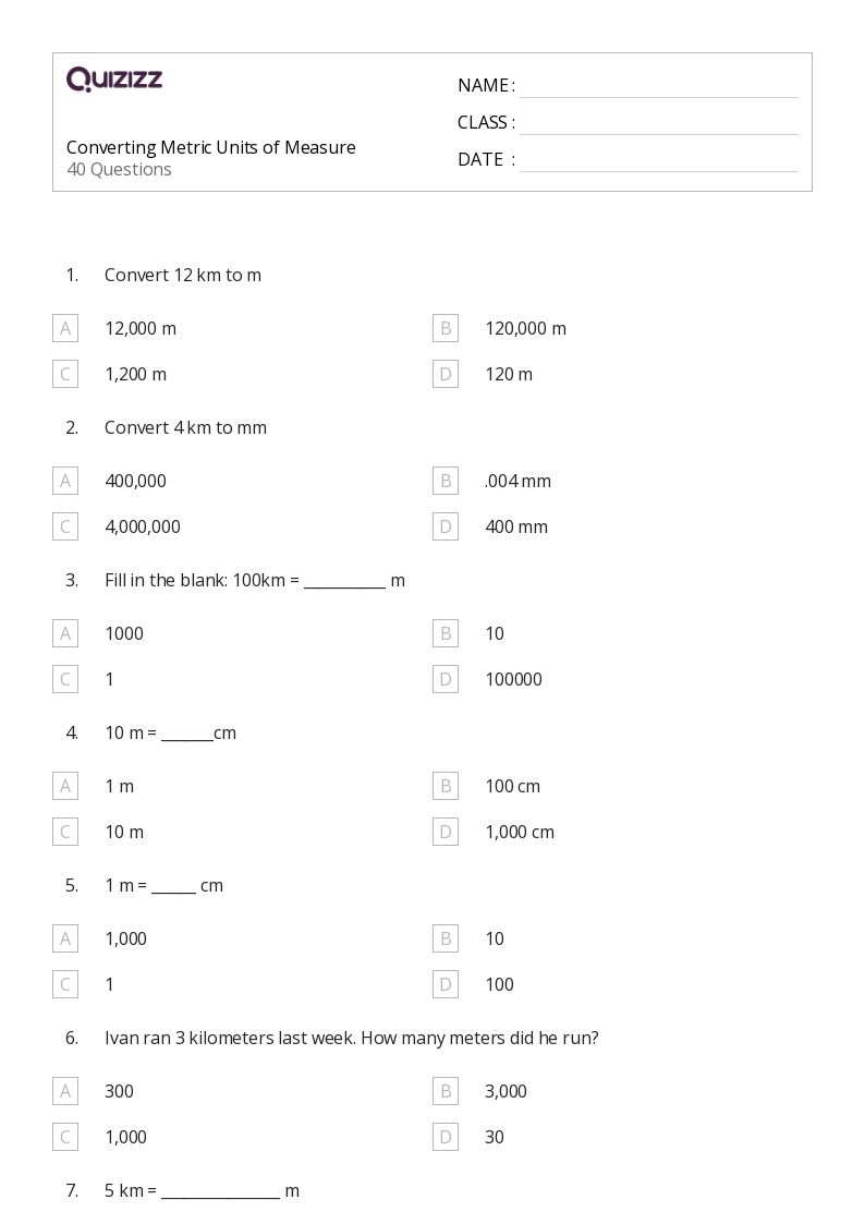 metric system review worksheet