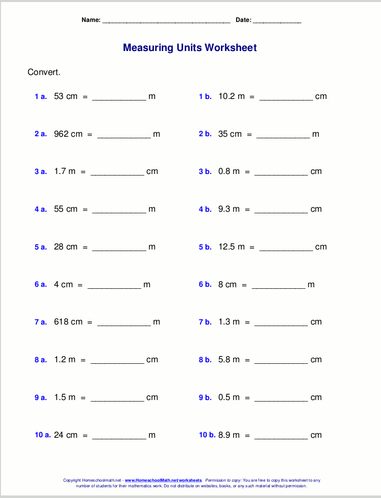 metric system review worksheet