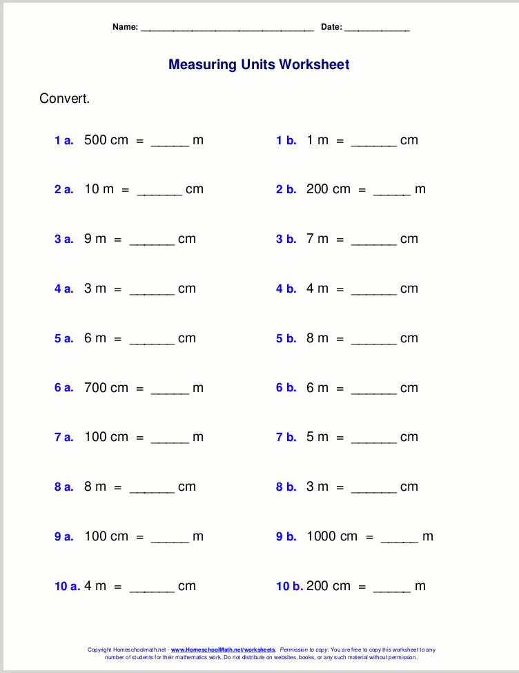 Metric measuring units worksheets
