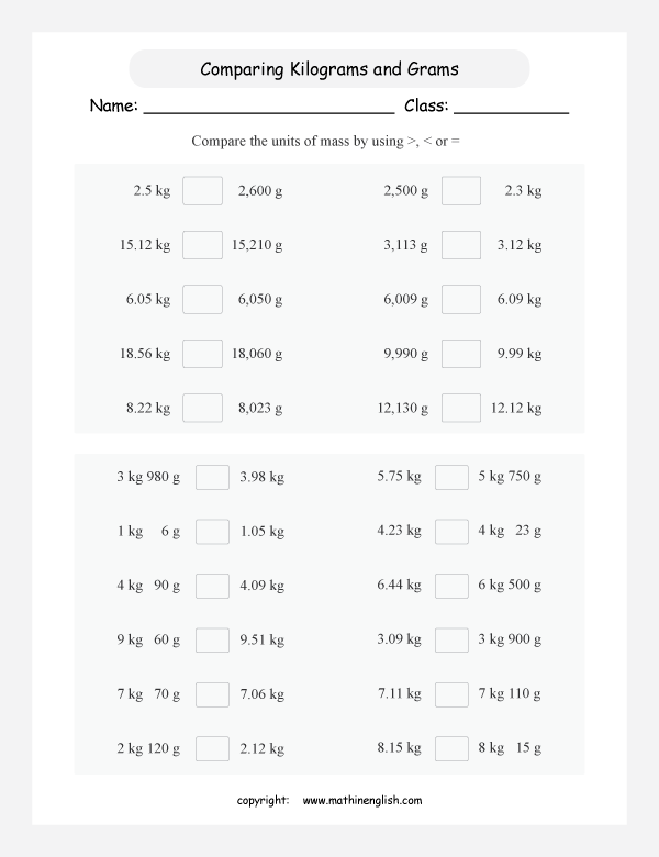 metric unit for 4th grade math worksheet