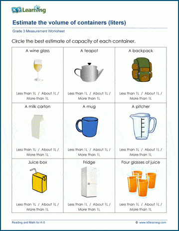 metric units of capacity worksheet