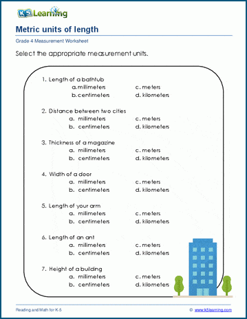 metric units of measure worksheet