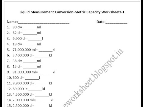 Grade 4 Metric Capacity Worksheets Liquid measurement conversion