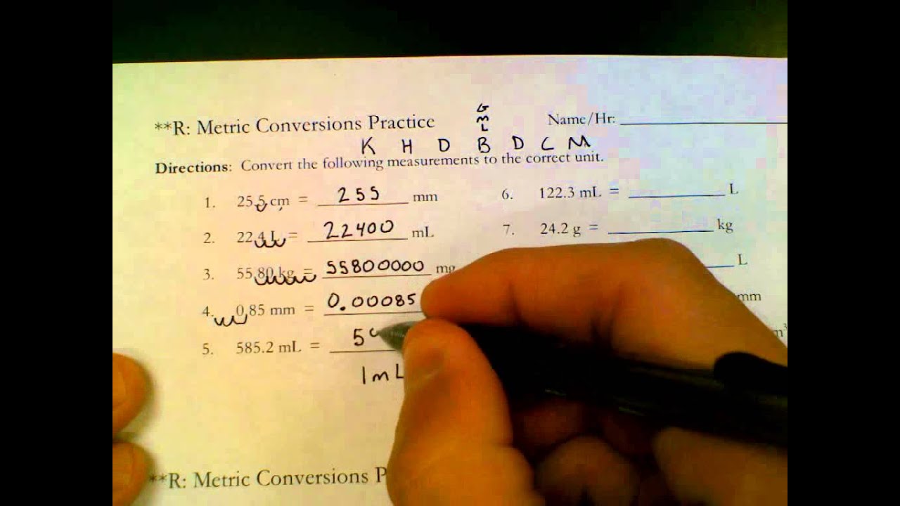 metric worksheet answers