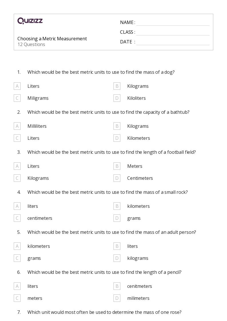 50+ Metric Measurement worksheets for 5th Grade on Quizizz | Free ...