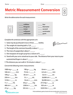 Metric Measurement Conversion | Worksheet 