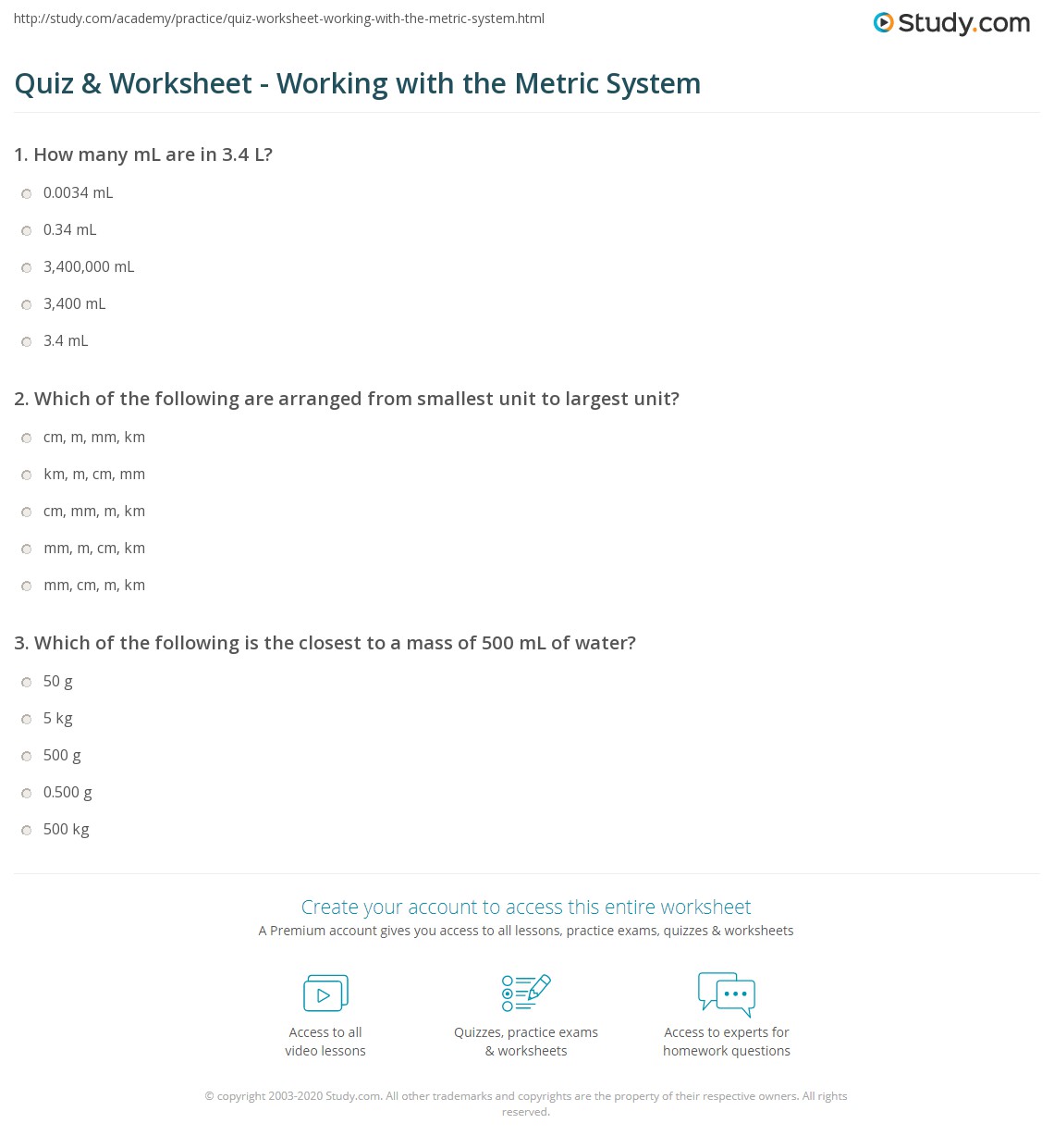 metrics worksheet answers