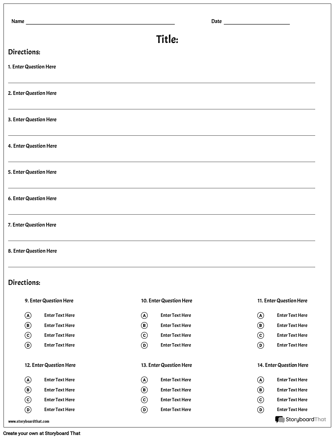 Short Answer and Multiple Choice Storyboard por worksheet-templates