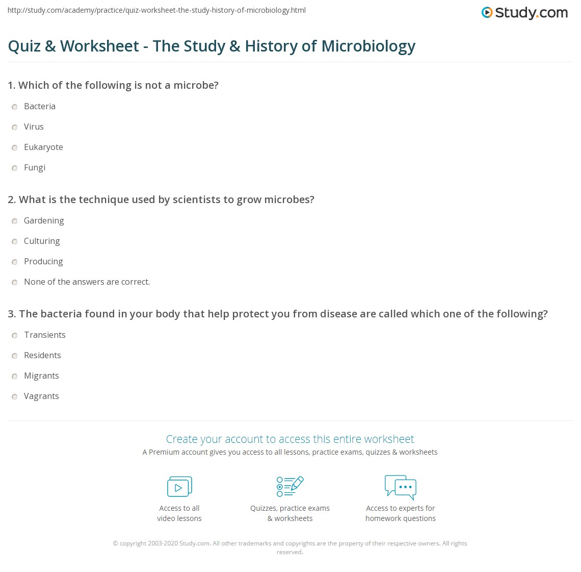 Quiz &  Worksheet - The Study &  History of Microbiology | Study.com