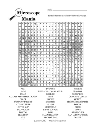 microscope mania worksheet
