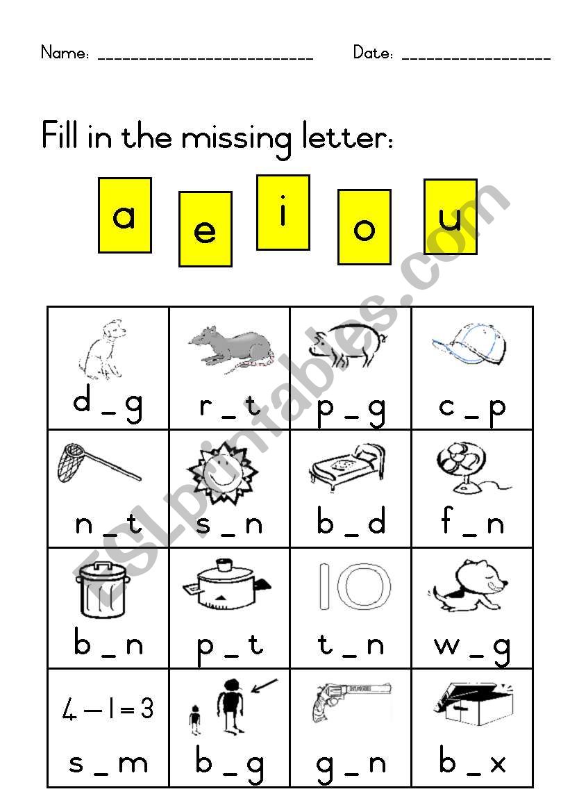 Middle sounds - ESL worksheet by Joeyb1