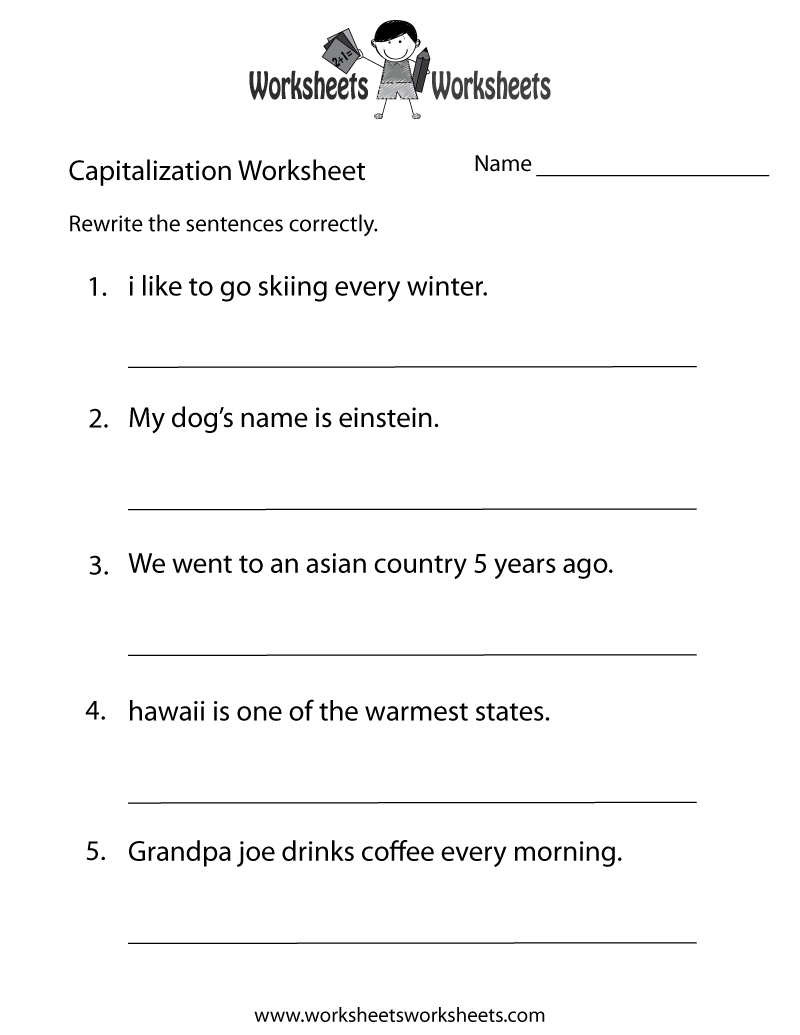 Middle School Capitalization Worksheet | Worksheets Worksheets