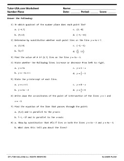 Worksheet: Coordinate Plane - Number Plane | Pre-Algebra Printable