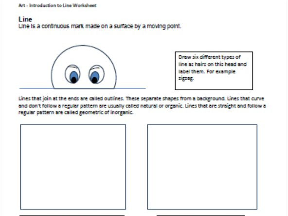 Elements of Design - Line - Middle School Art Worksheet | Teaching ...