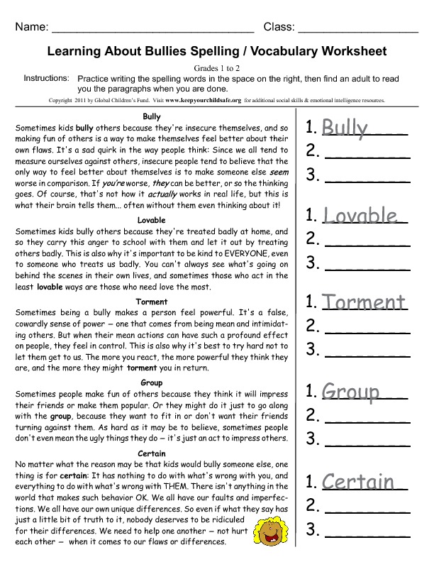 middle school bullying worksheet