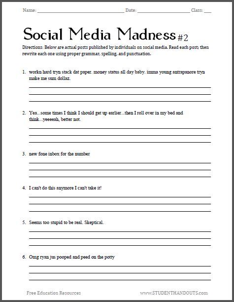 middle school english worksheet