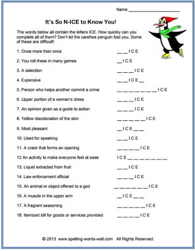 Free Printable English Worksheets