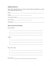 English worksheets: Getting to Know You, Middle School Questions