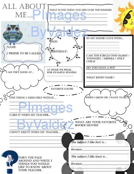 ALL ABOUT ME Worksheet Back-to-school First Day Elementary ...