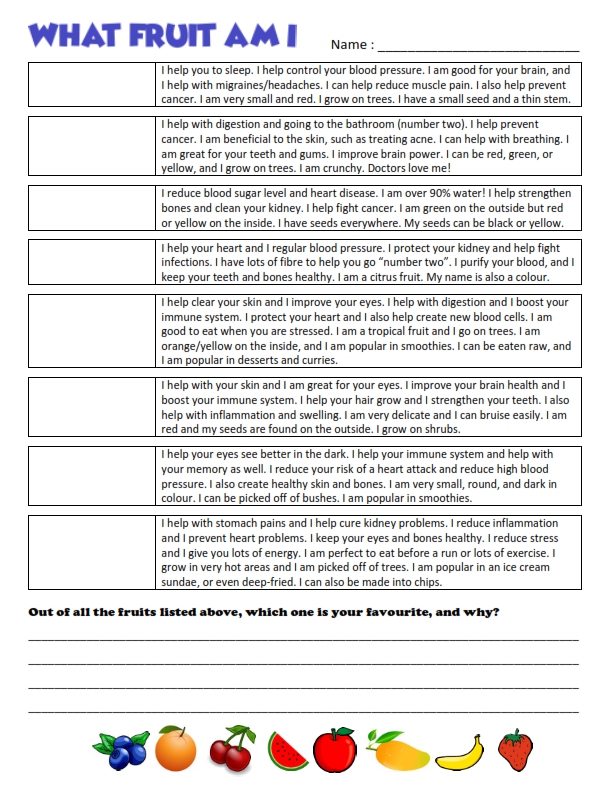 middle school health worksheet