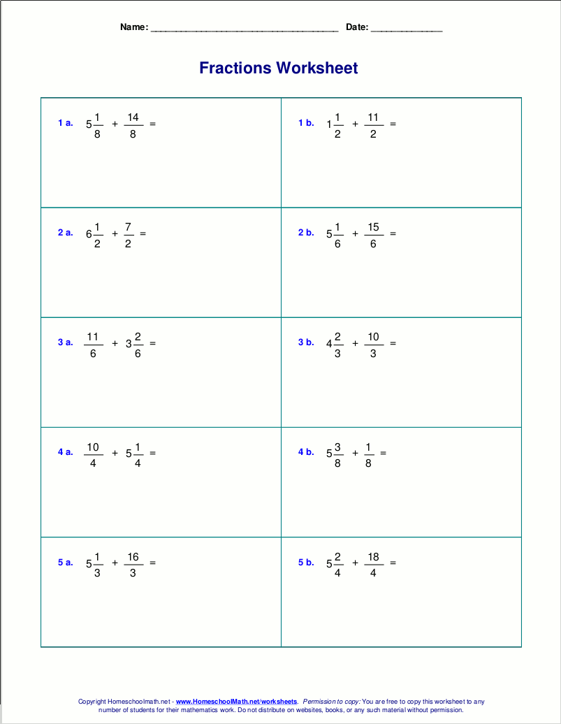 Worksheets for fraction addition