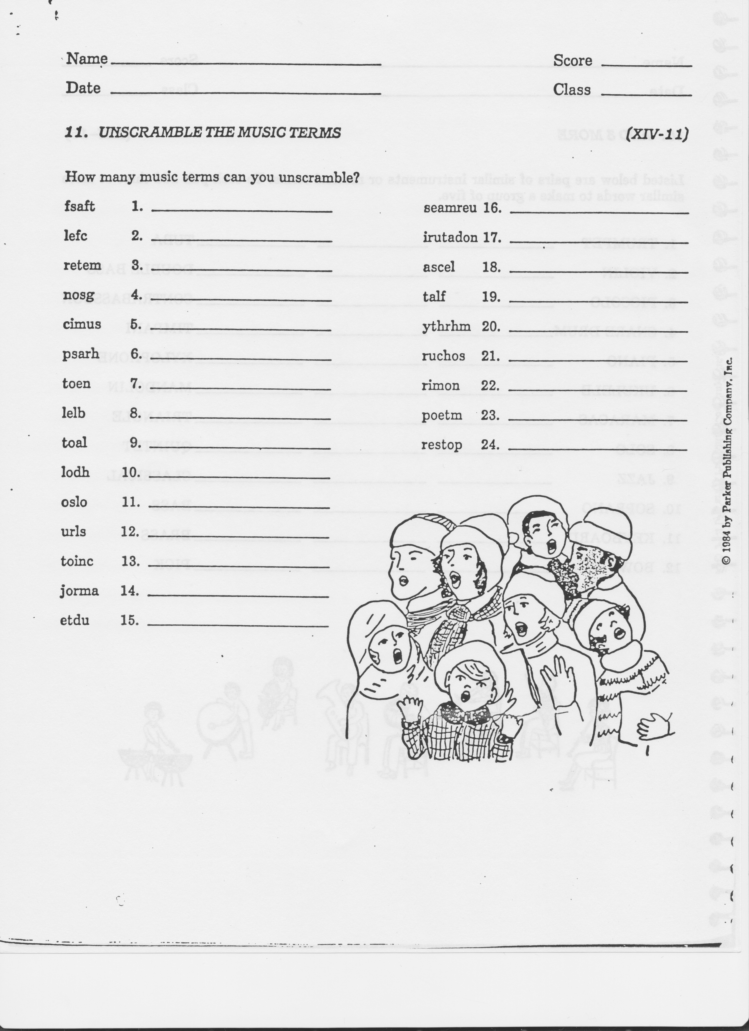 middle school music worksheet
