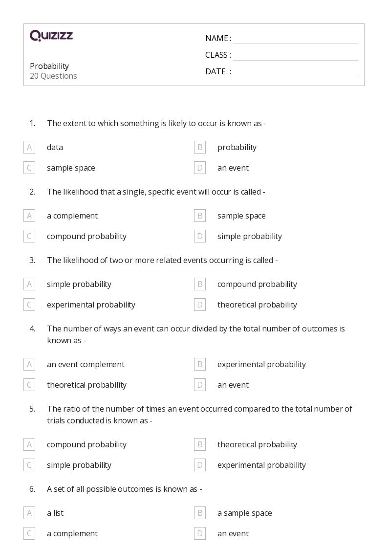 middle school probability worksheet