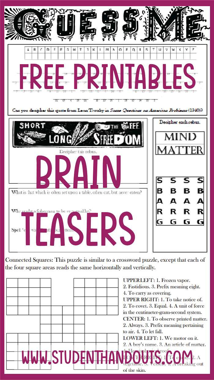 middle school puzzle worksheet
