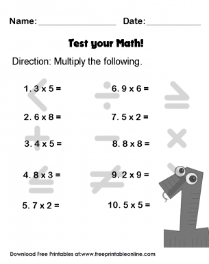 Test Math Skills Multiplication Worksheet - Free Printable Online