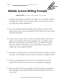 middle school writing worksheet