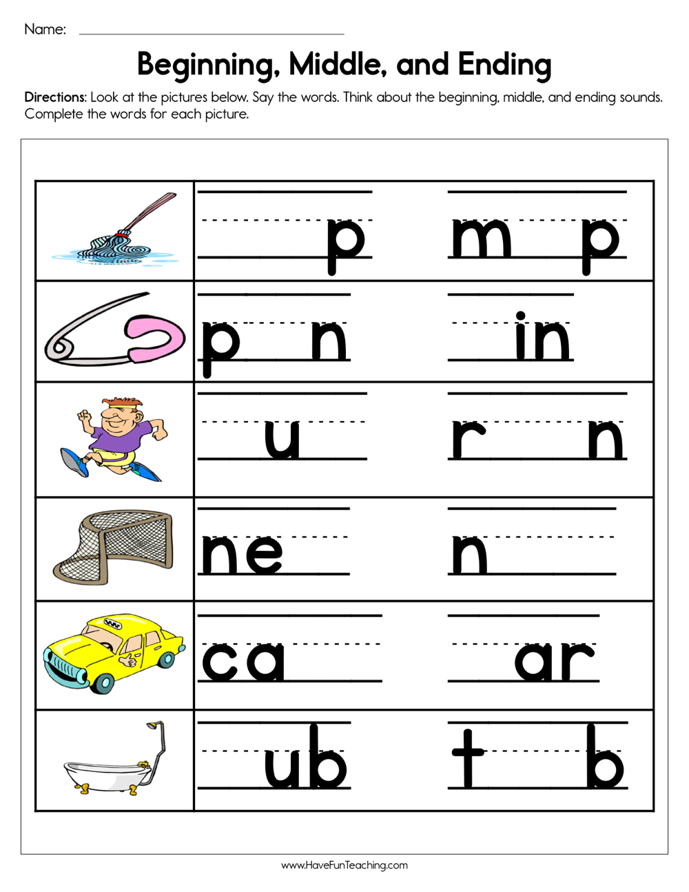 Beginning, Middle, and Ending Sounds Worksheet  