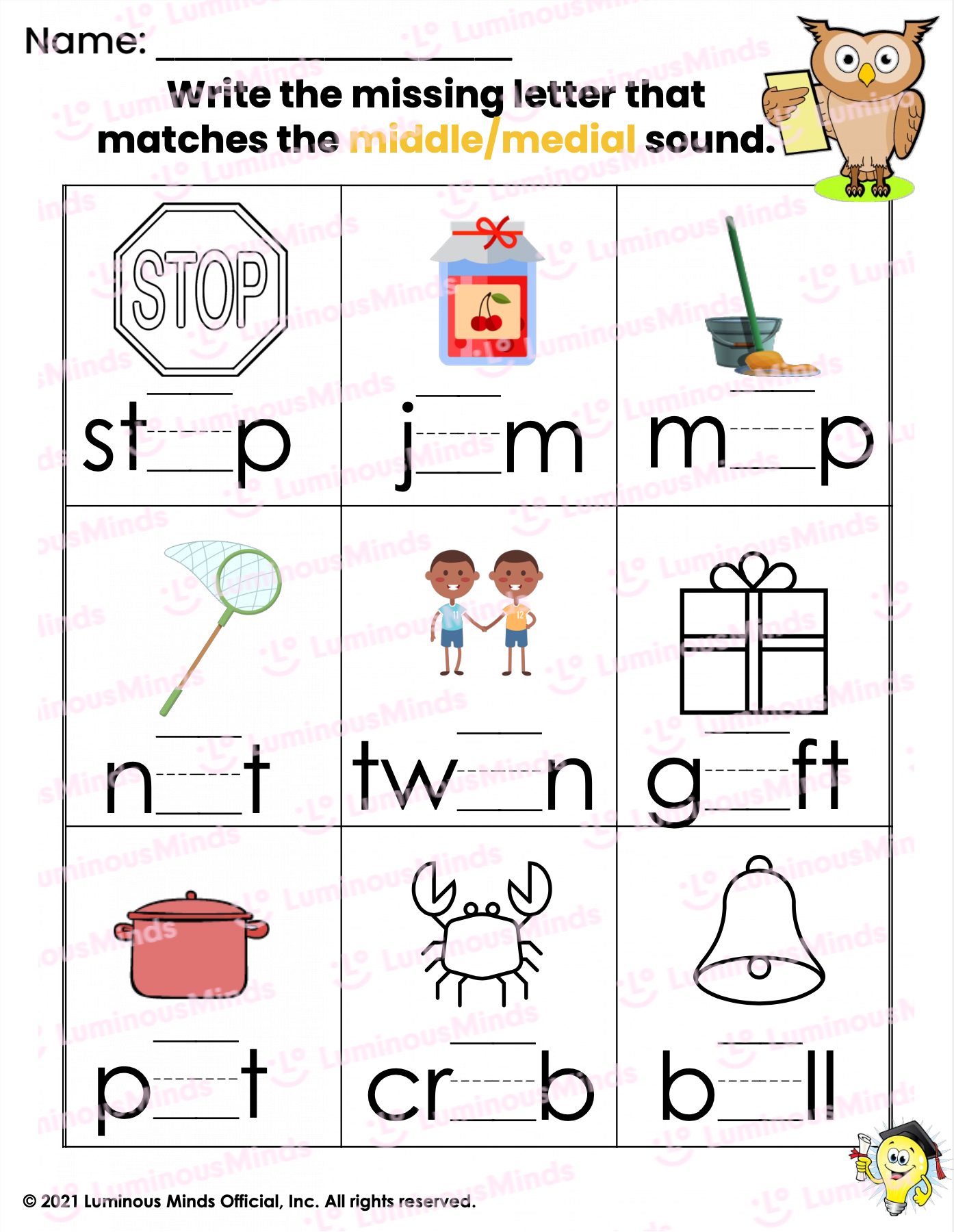 Middle/Medial Sound Worksheet 1
