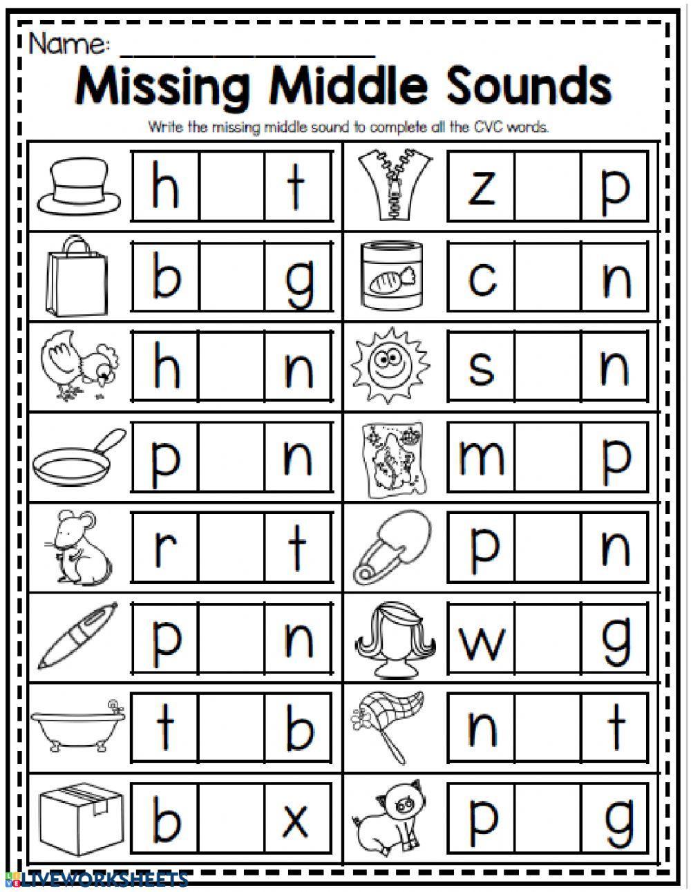 Missing Middle Sounds worksheet  