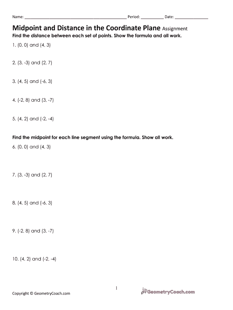 Midpoint And Distance Formula Worksheet Pdf - Fill Online ...