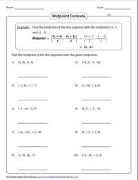 Midpoint Formula Worksheets