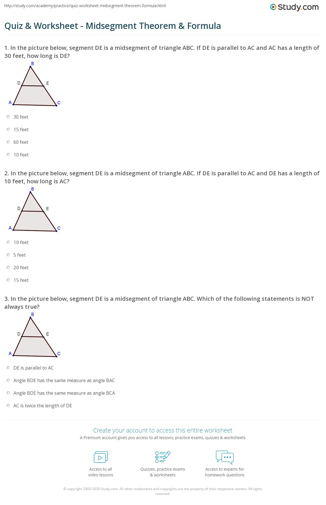 Quiz &  Worksheet - Midsegment Theorem &  Formula | Study.com