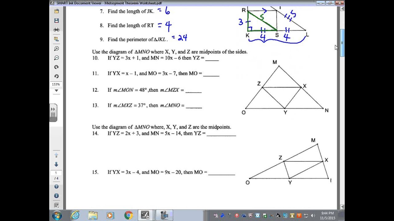 November 9 Midsegment Theorem Worksheet