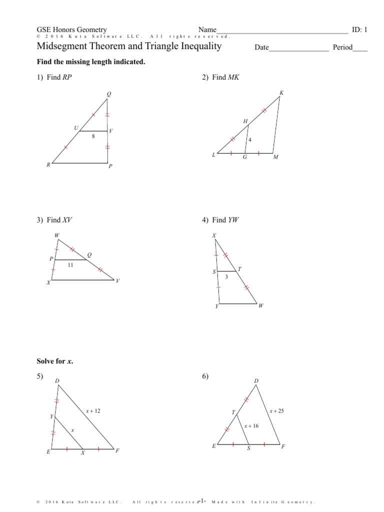 midsegment theorem worksheet answers