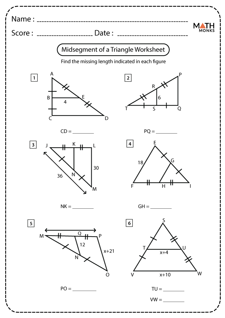 Midsegment of a Triangle Worksheets - Math Monks