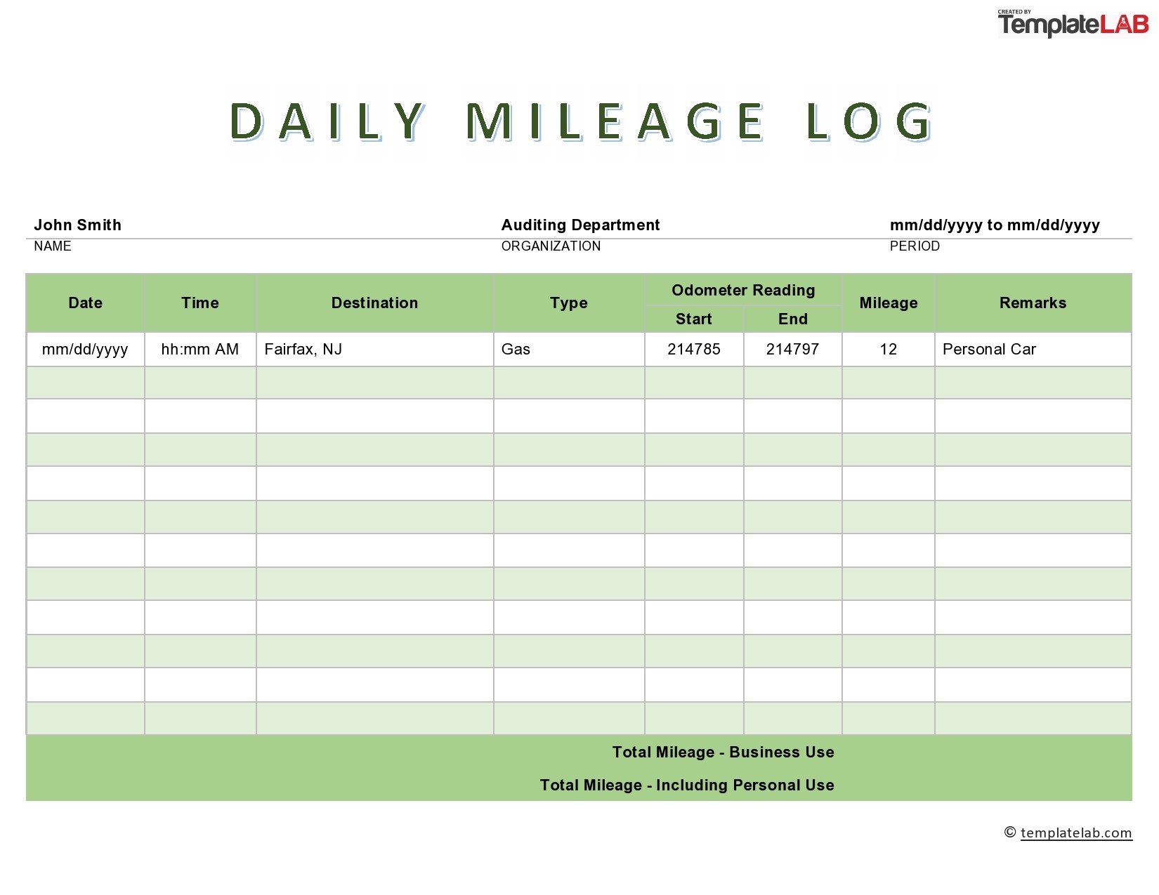 20 Printable Mileage Log Templates (Free) ᐅ TemplateLab