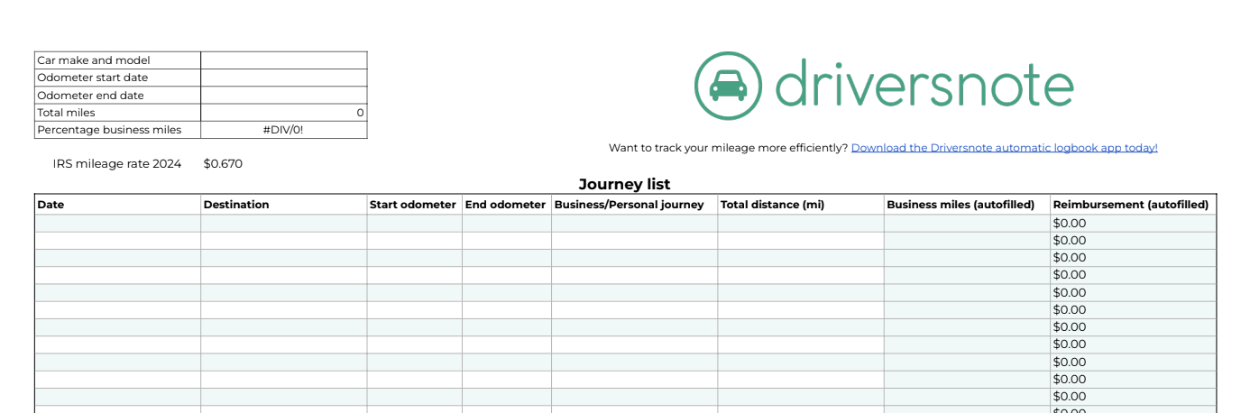 mileage worksheet